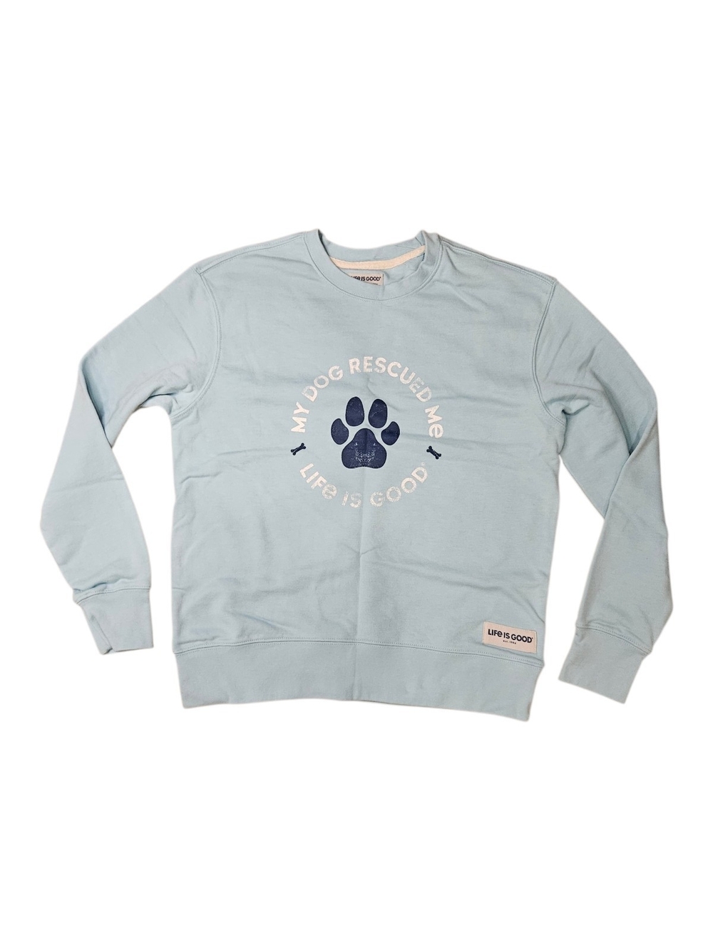 Life is Good Women's Light Blue 'My Dog Rescued Me' Crewneck Sweatshirt